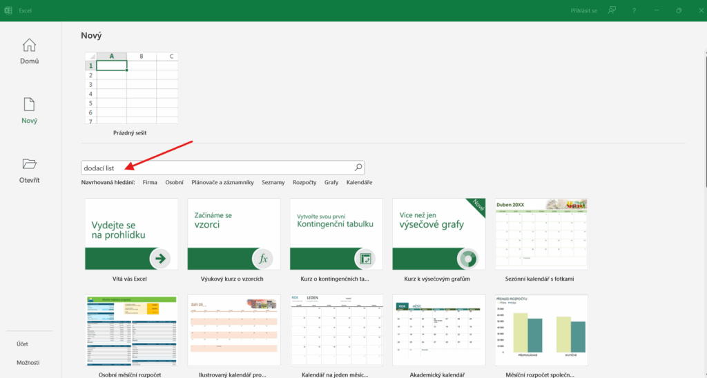 Šablonu dodacího listu si lze stáhnout z internetu, případně dohledat v MS Excel.