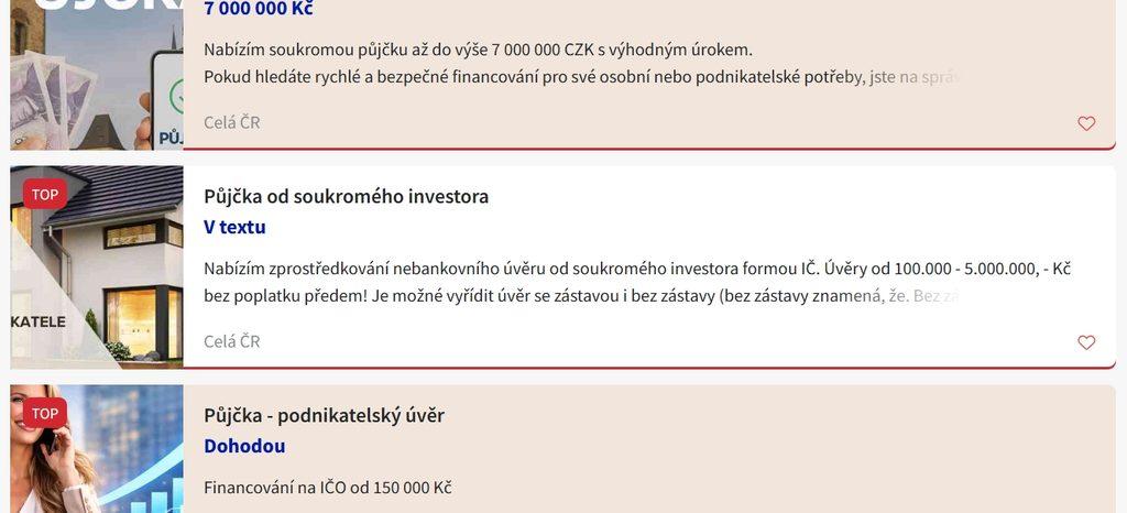 Srovnání online půjček je možné i mimo bankovní a nebankovní společnosti. Inzerce půjček využívají nejčastěji soukromníci.