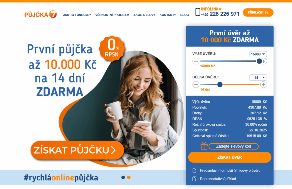 Půjčka7 sice nabízí první úvěr zdarma, v opačném případě si však účtuje vysoké RPSN.