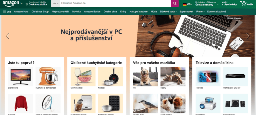 Amazon patří mezi největší světové e-shopy a do Česka doručuje zejména přes platformu amazon.de.
